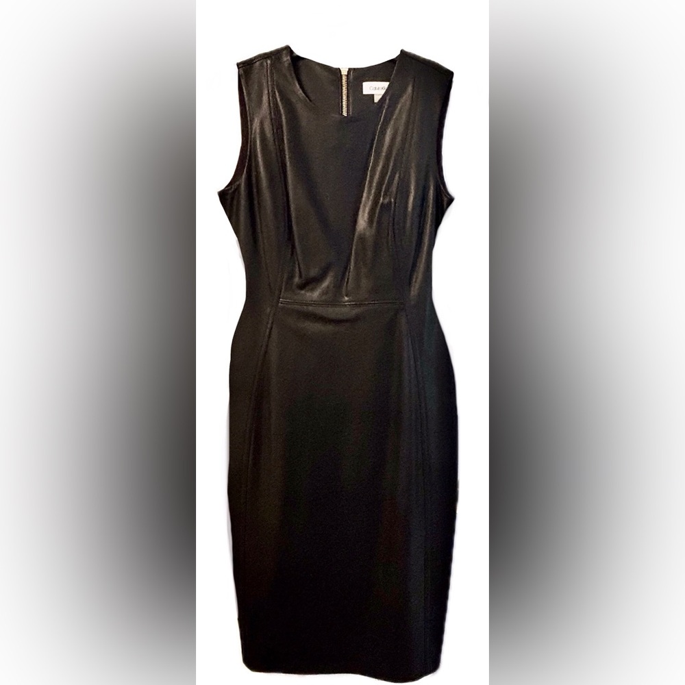 Calvin Klein Black Faux-Leather Sheath Dress